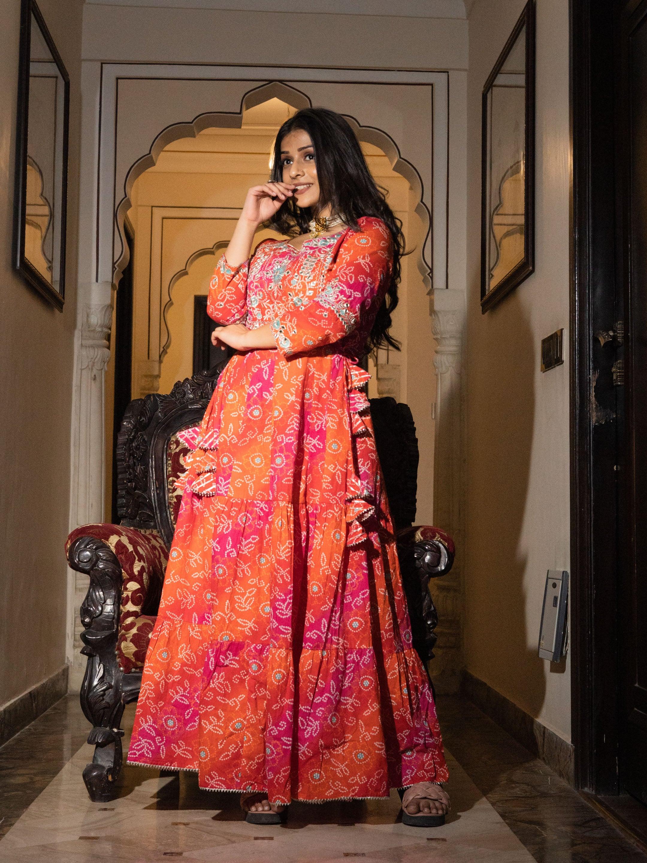  Bandhej Printed Anarkali Kurta - world.com