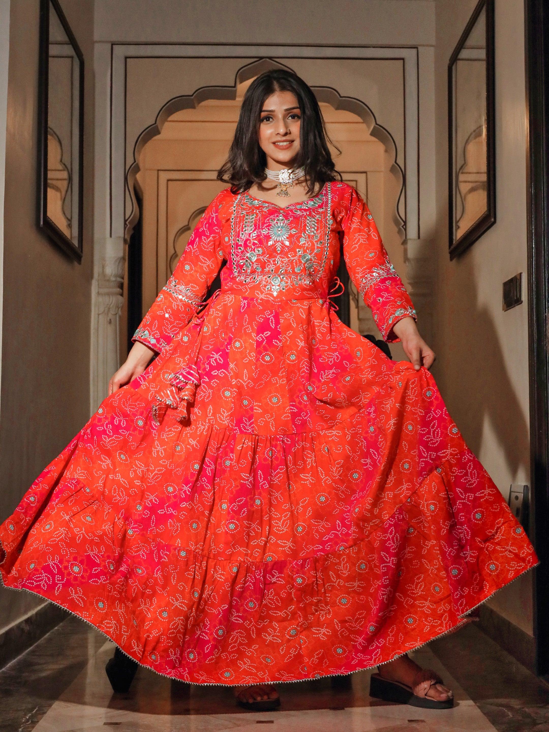  Bandhej Printed Anarkali Kurta - world.com