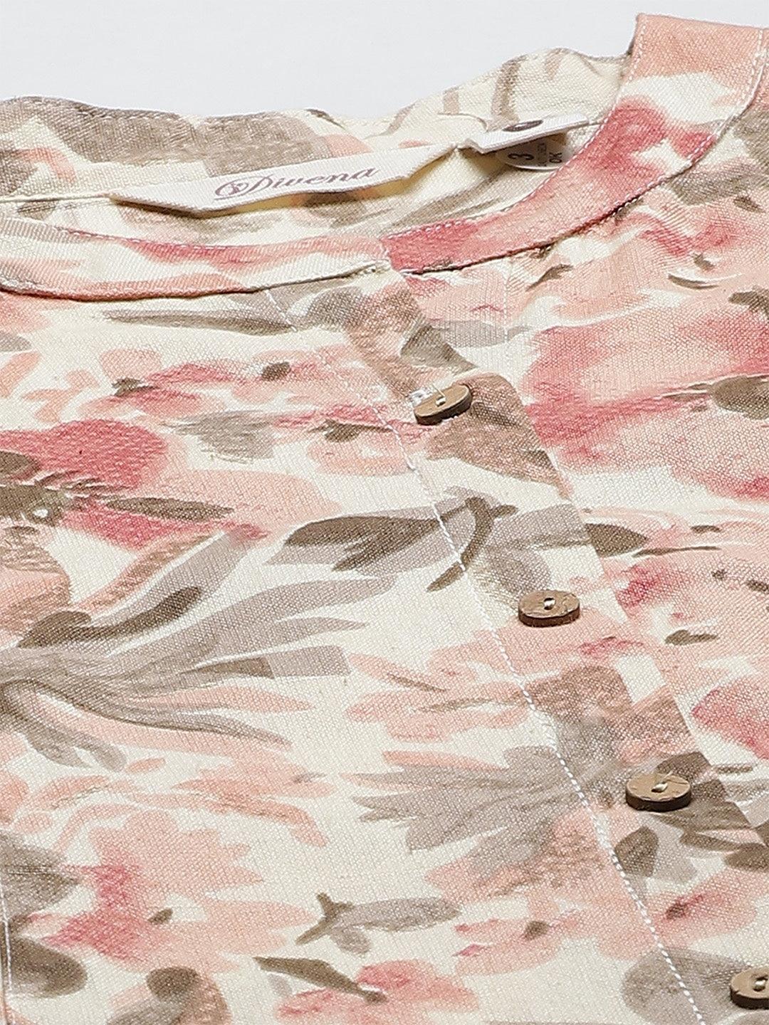  Cream Cotton Floral Print Kurta -  world