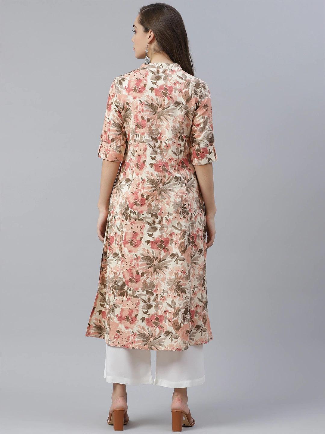  Cream Cotton Floral Print Kurta -  world