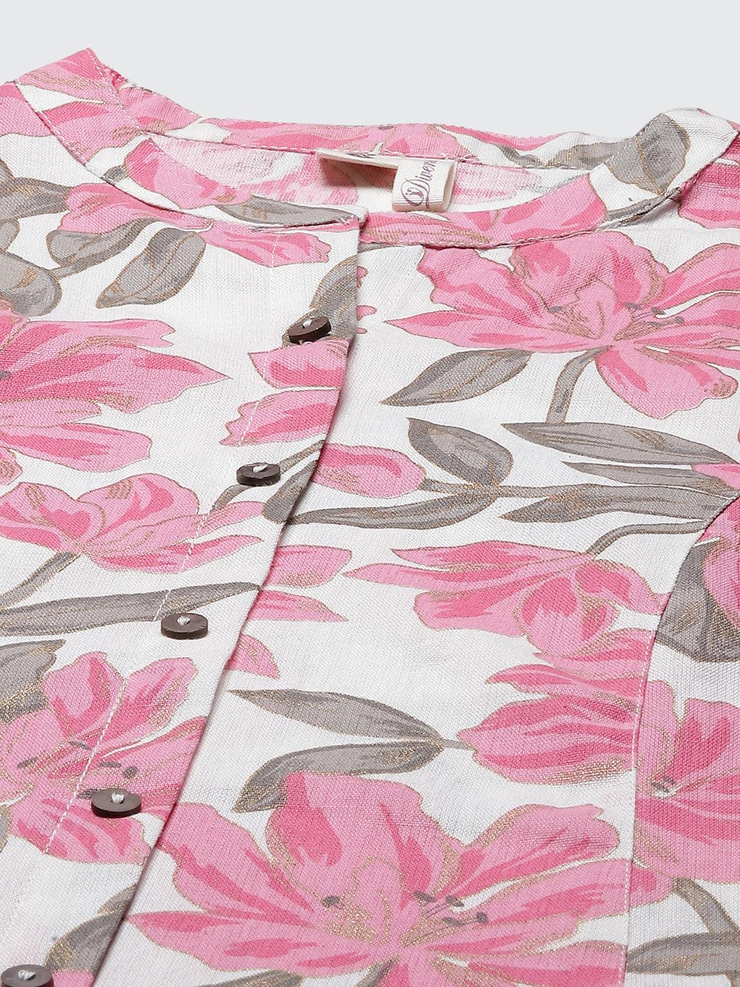  White Floral Print Cotton Kurta -  world