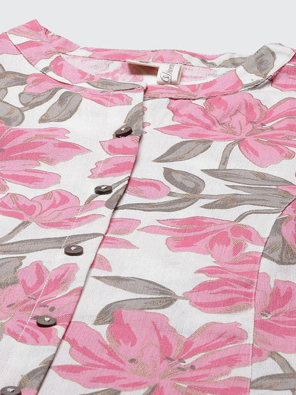 White Floral Print Cotton Kurta -  world