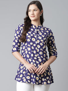 Rayon Dark Blue Floral Top