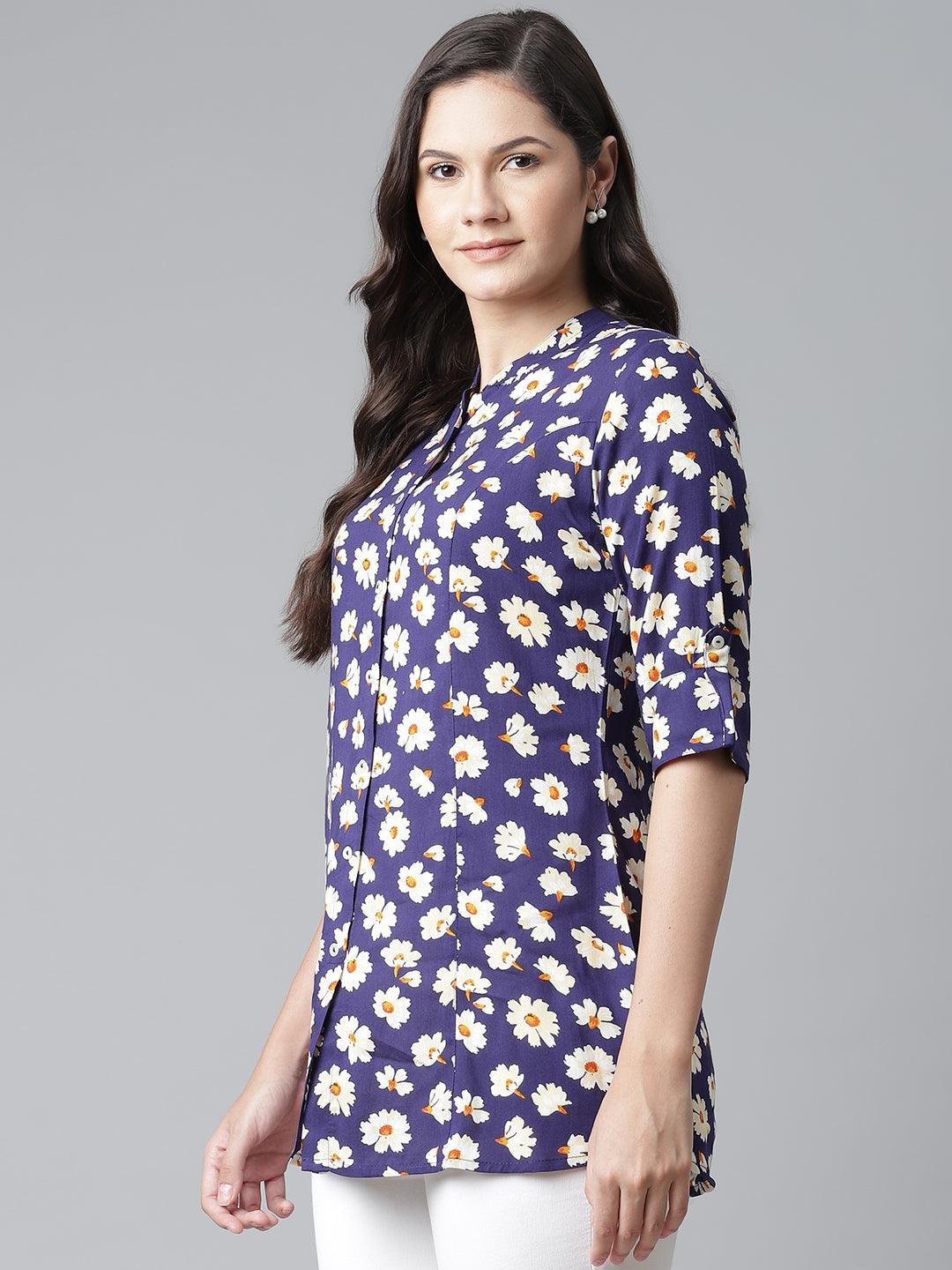  Rayon Dark Blue Floral Top -  world