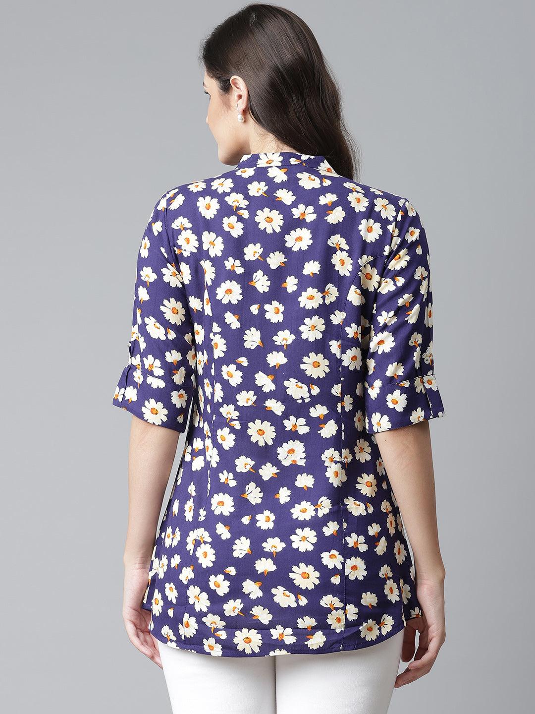  Rayon Dark Blue Floral Top -  world