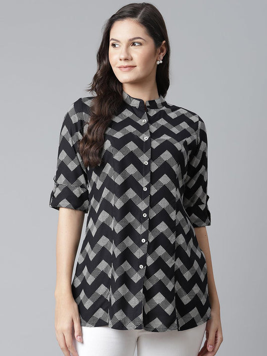  Black Rayon Zigzag Print Shirts Style Top -  world