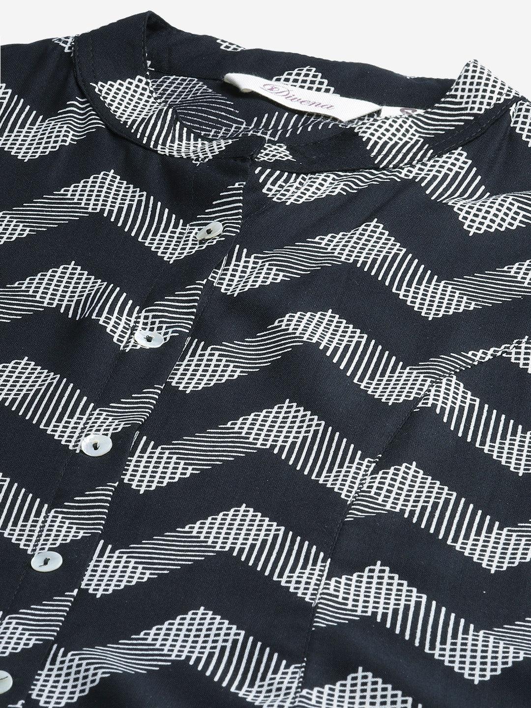  Black Rayon Zigzag Print Shirts Style Top -  world