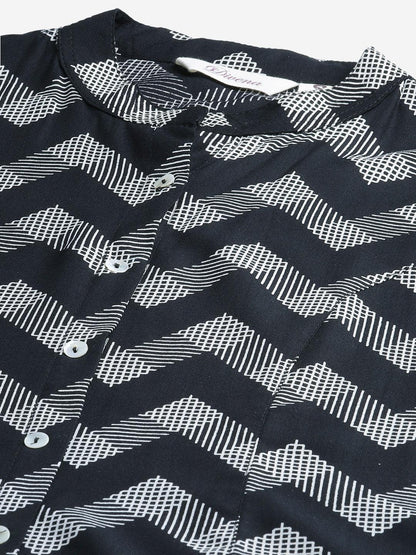  Black Rayon Zigzag Print Shirts Style Top -  world