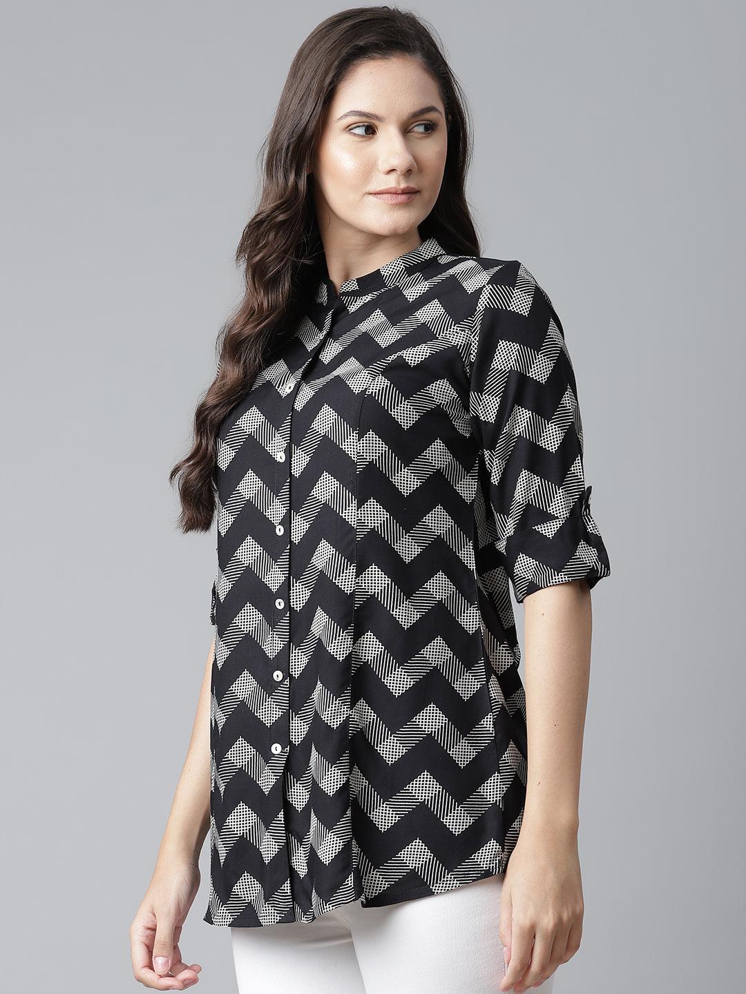  Black Rayon Zigzag Print Shirts Style Top -  world