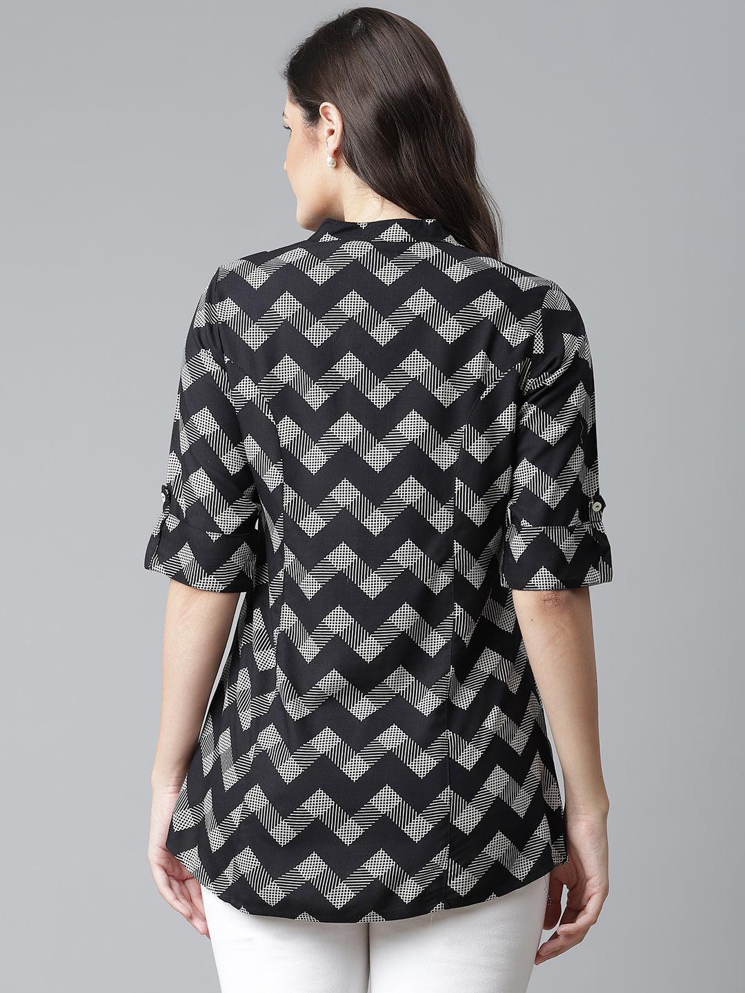  Black Rayon Zigzag Print Shirts Style Top -  world