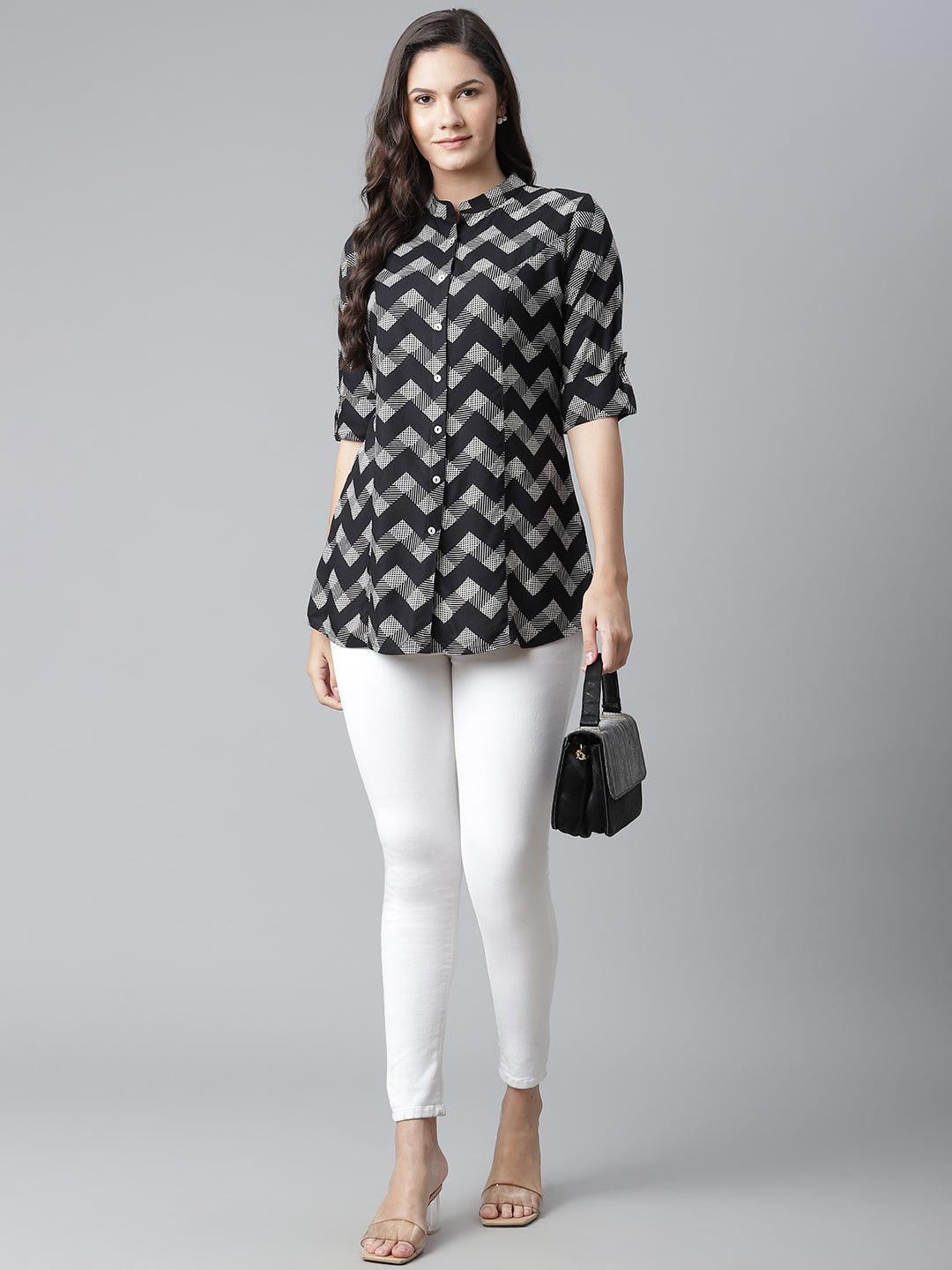  Black Rayon Zigzag Print Shirts Style Top -  world