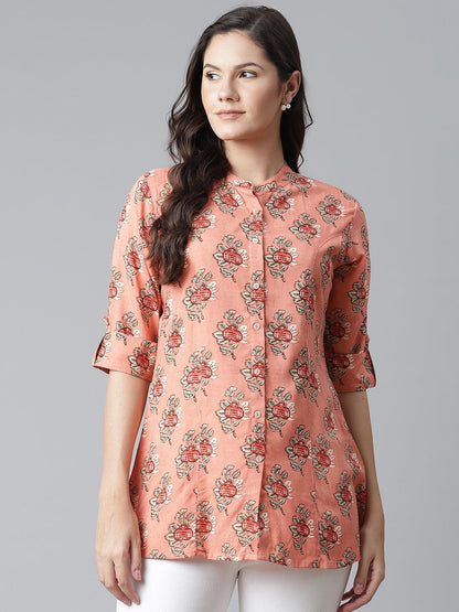  Peach Printed Rayon Top -  world