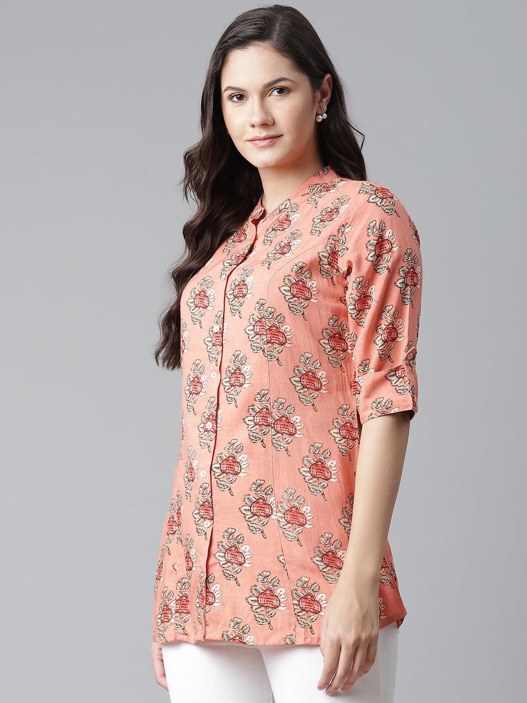  Peach Printed Rayon Top -  world