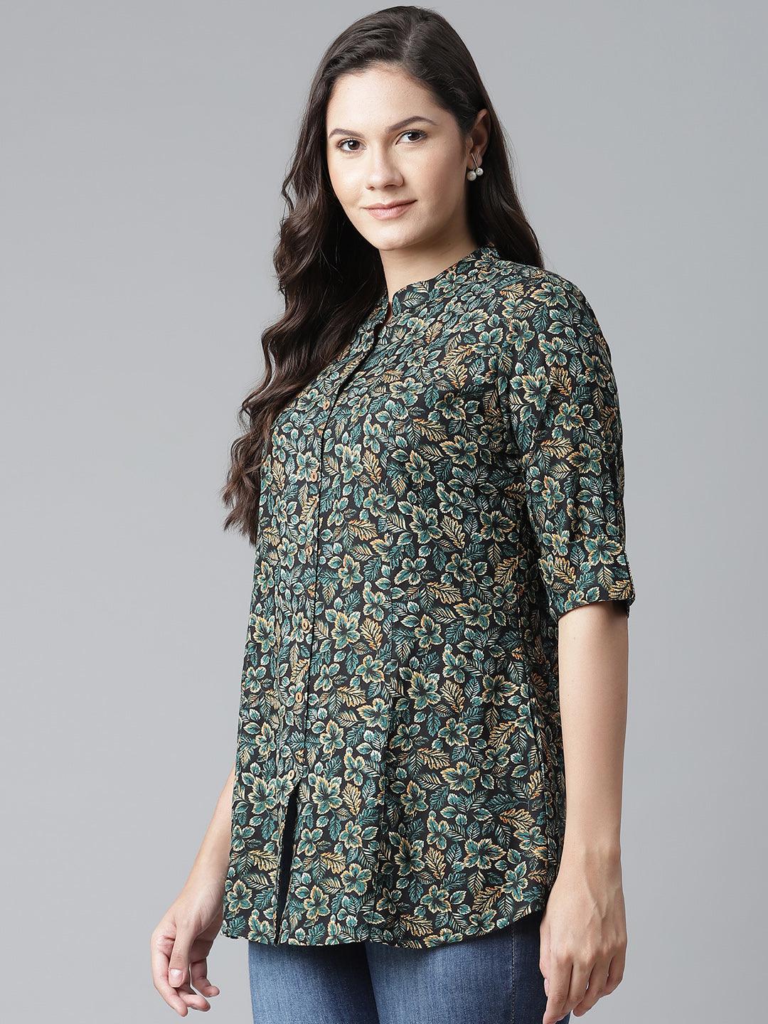  Navy Blue Green Rayon Printed Top -  world