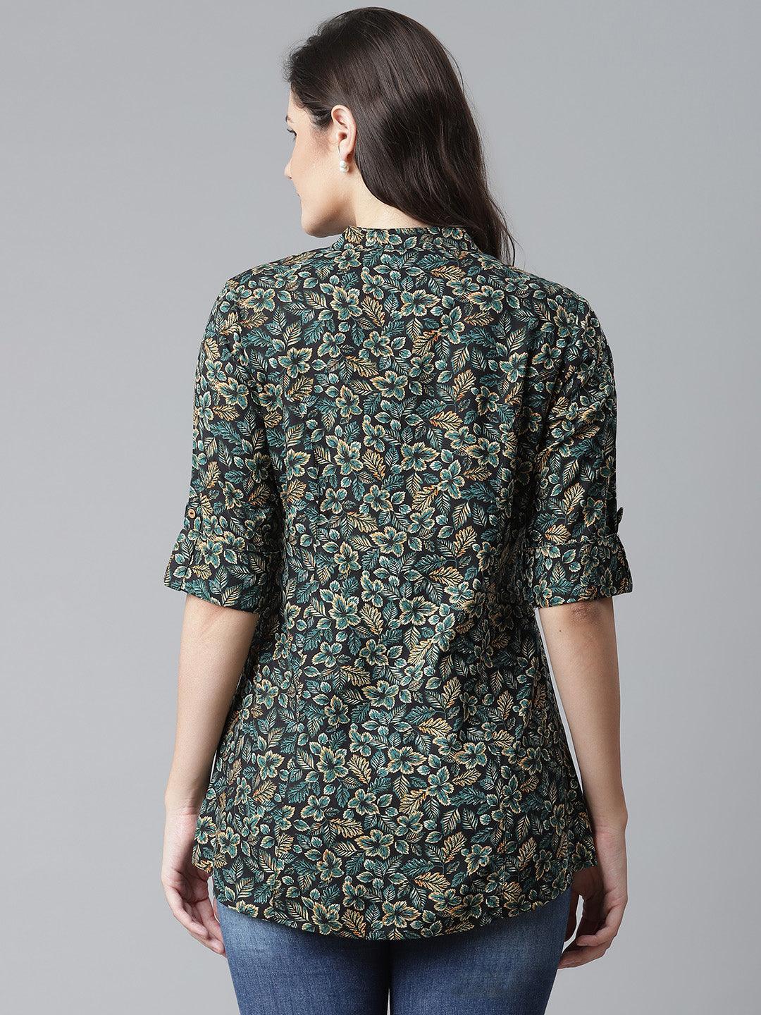  Navy Blue Green Rayon Printed Top -  world