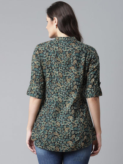  Navy Blue Green Rayon Printed Top -  world