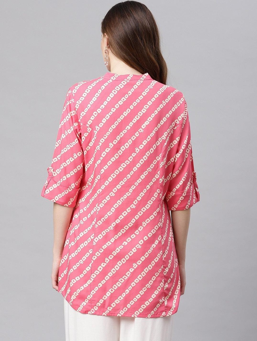  Pink Bandhani Rayon A-line Shirt Style Top -  world