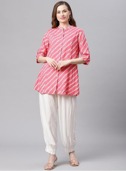  Pink Bandhani Rayon A-line Shirt Style Top -  world
