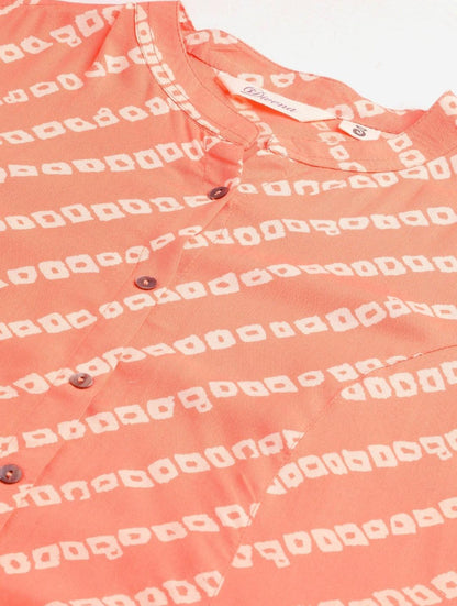  Orange Bandhani Rayon A-line Shirt Style Top -  world