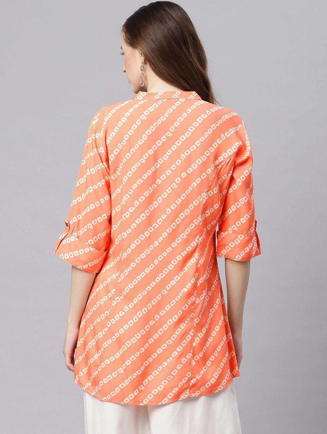  Orange Bandhani Rayon A-line Shirt Style Top -  world