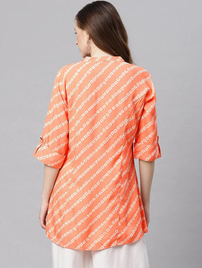  Orange Bandhani Rayon A-line Shirt Style Top -  world
