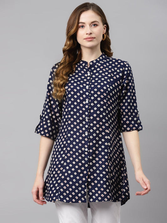  Blue Bandhani Print Rayon Top -  world