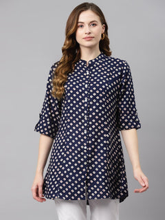 Blue Bandhani Print Rayon Top