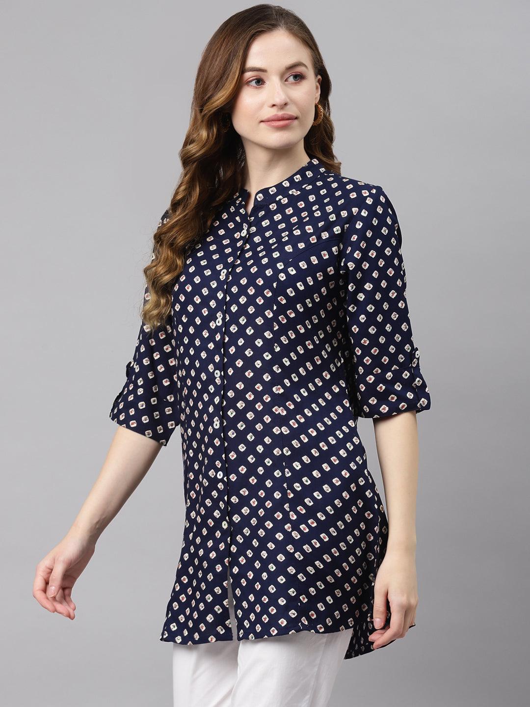  Blue Bandhani Print Rayon Top -  world