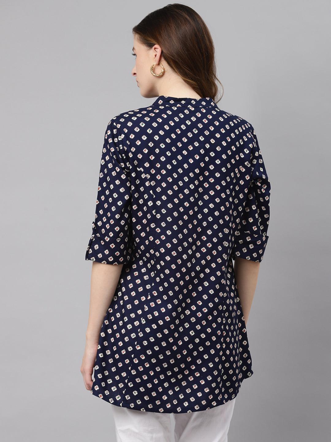  Blue Bandhani Print Rayon Top -  world