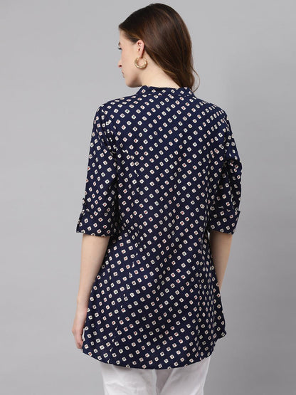  Blue Bandhani Print Rayon Top -  world