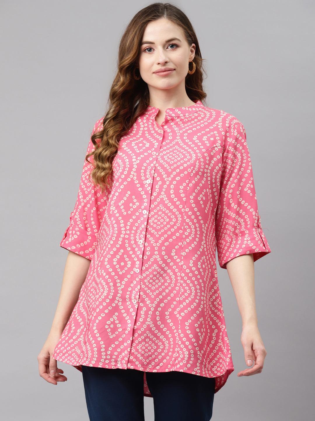 Pink Bandhani Print Rayon Top -  world