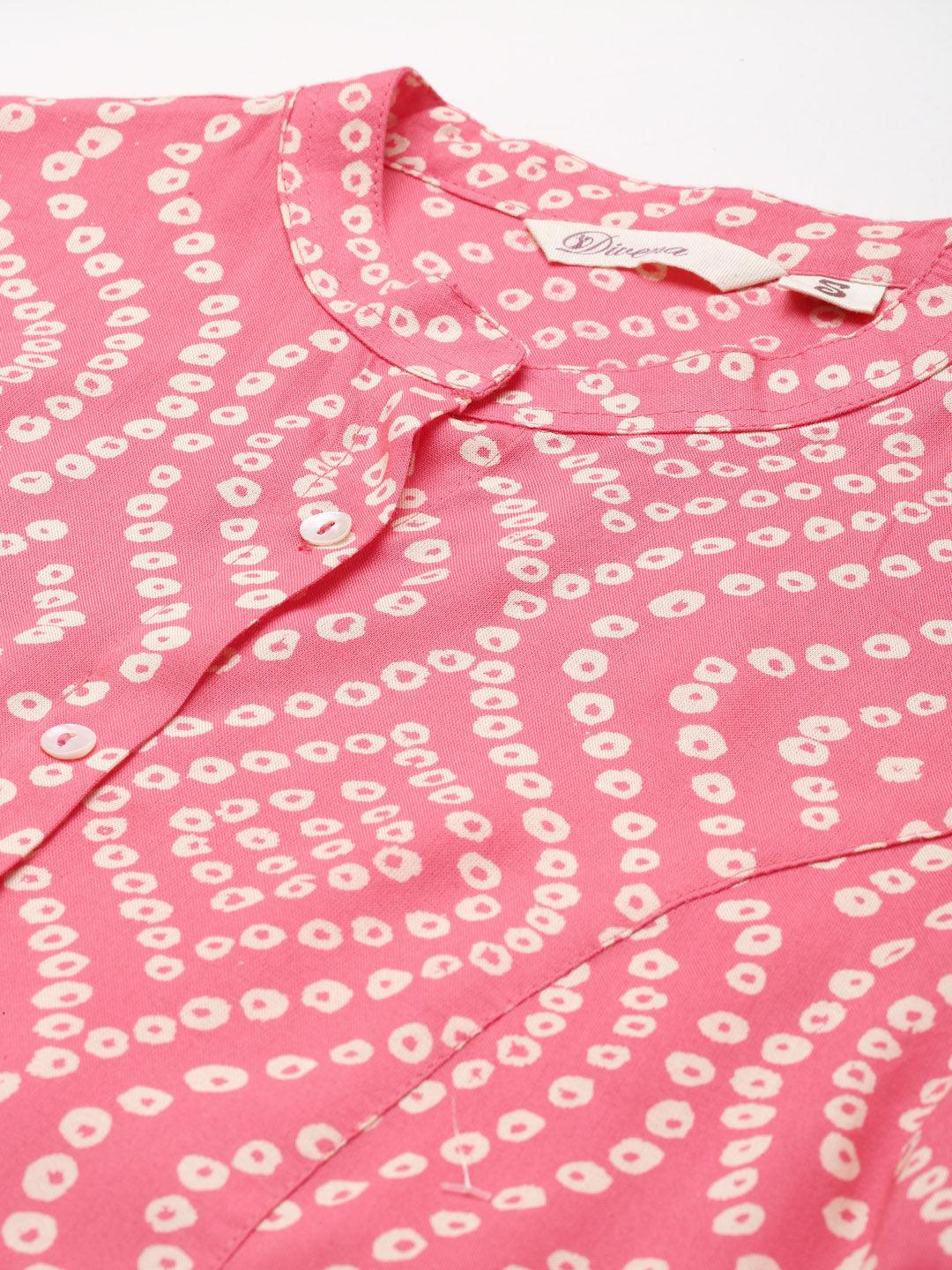  Pink Bandhani Print Rayon Top -  world