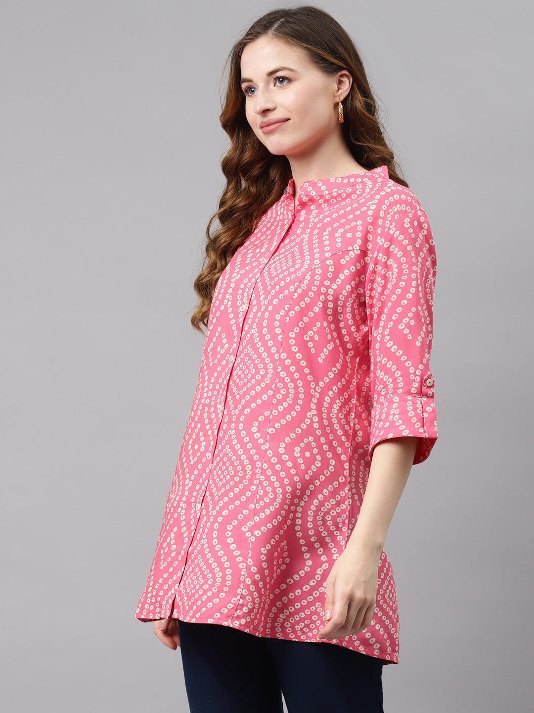  Pink Bandhani Print Rayon Top -  world