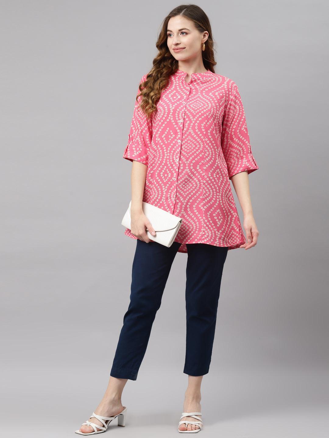  Pink Bandhani Print Rayon Top -  world