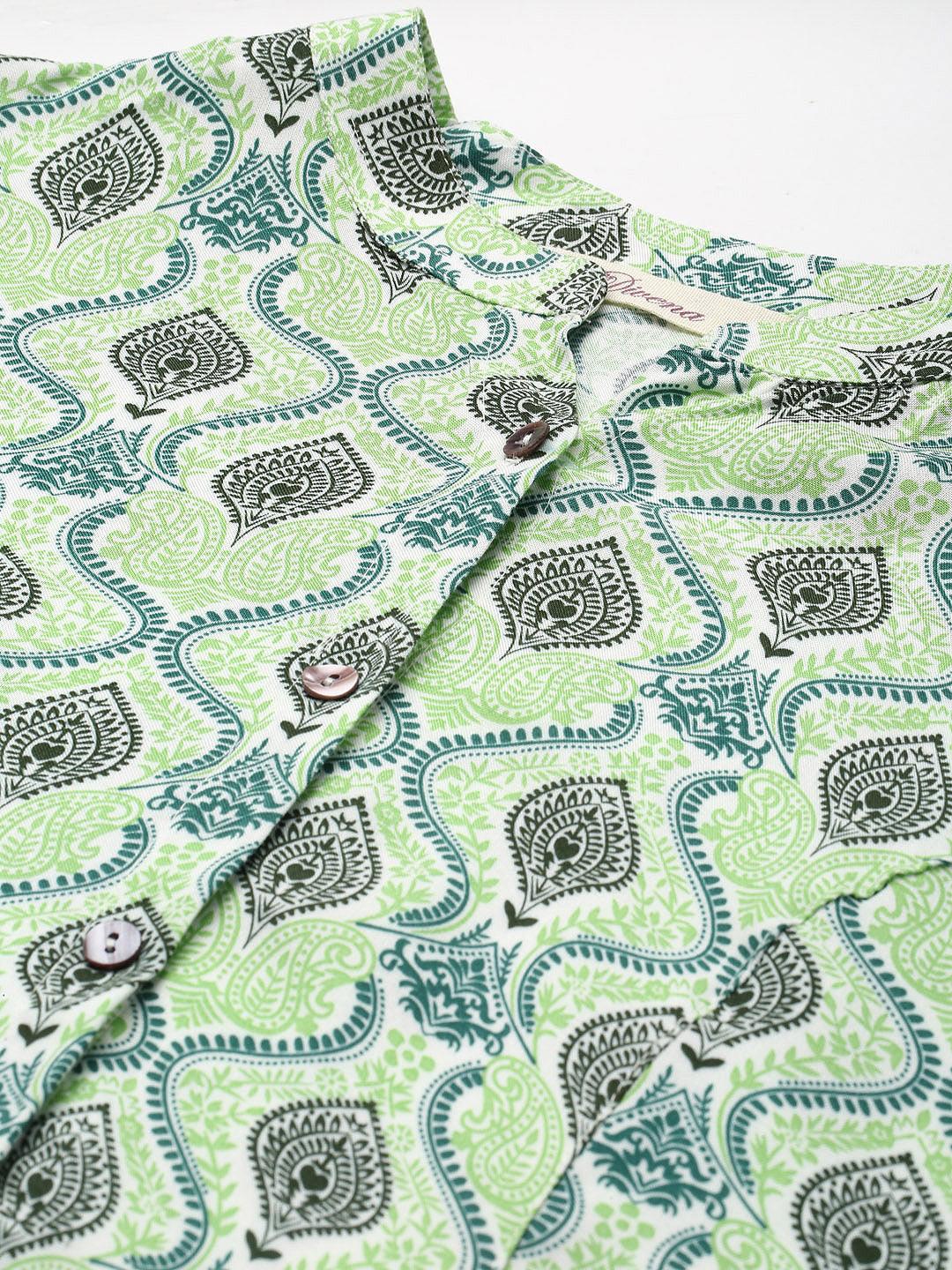  Light Green Floral Rayon Shirt Style A-line Top -  world