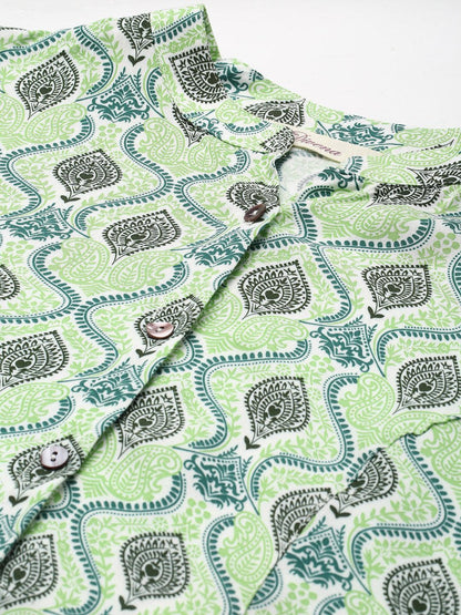  Light Green Floral Rayon Shirt Style A-line Top -  world