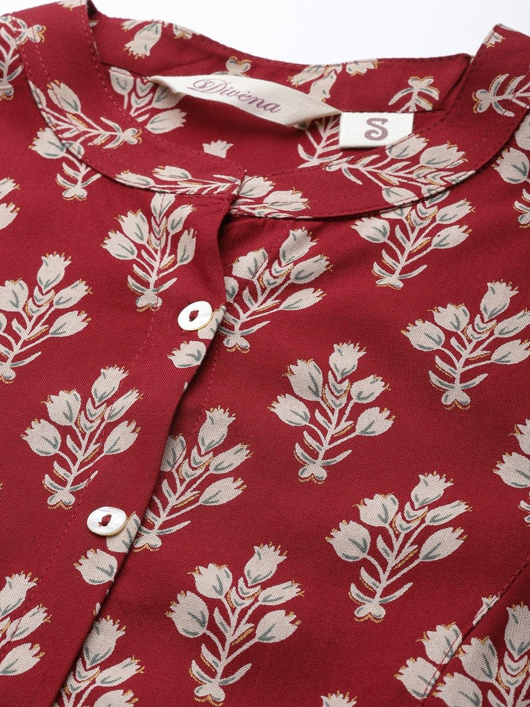  Dark Maroon Floral Rayon A-line Shirts Style Top -  world