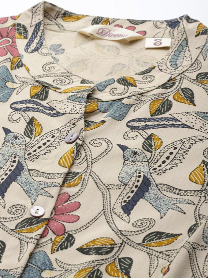  Beige Multi Floral Rayon A-line Shirts Style Top -  world