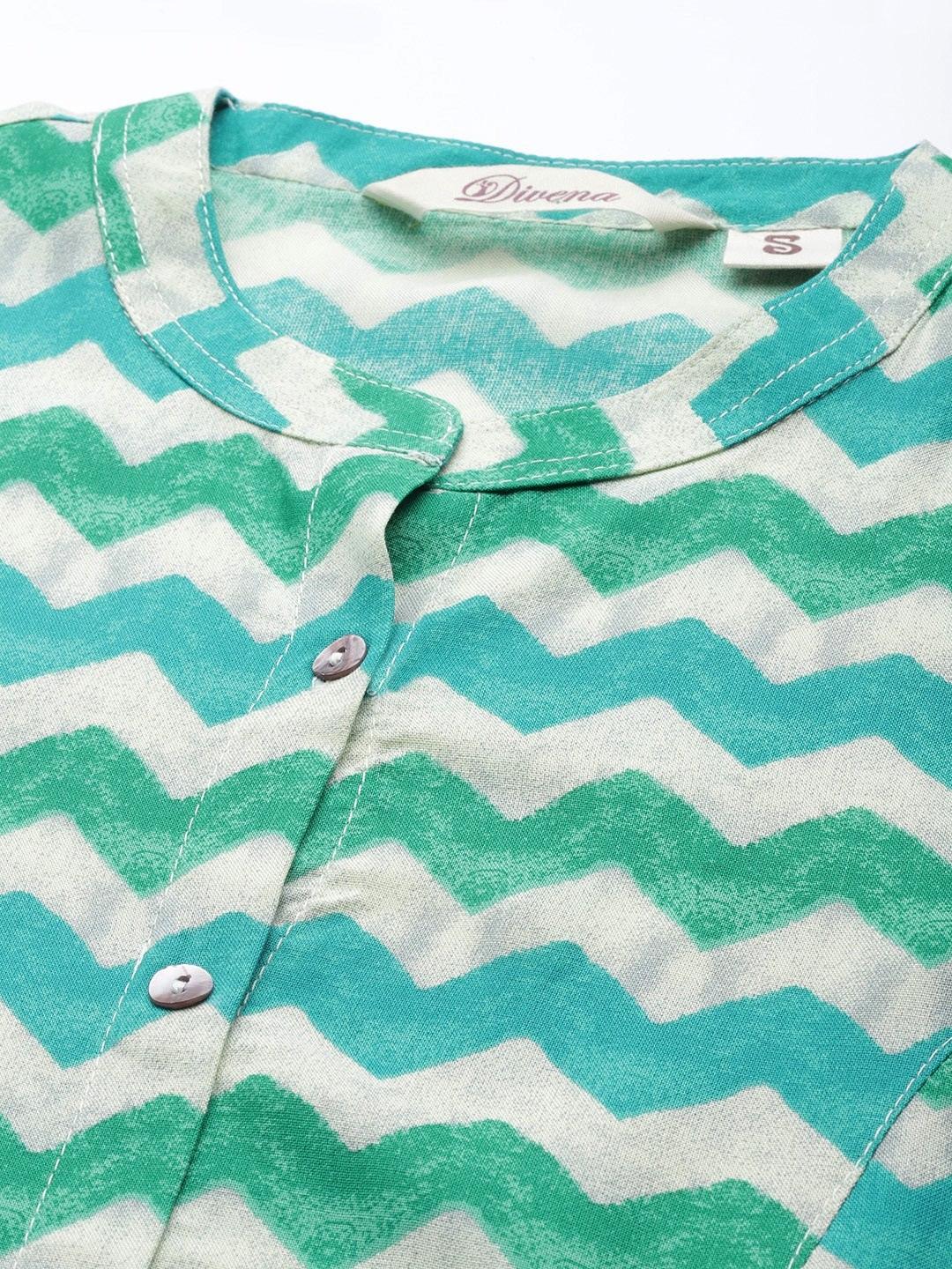  Teal Blue Geomatric Rayon A-line Shirts Style Top -  world