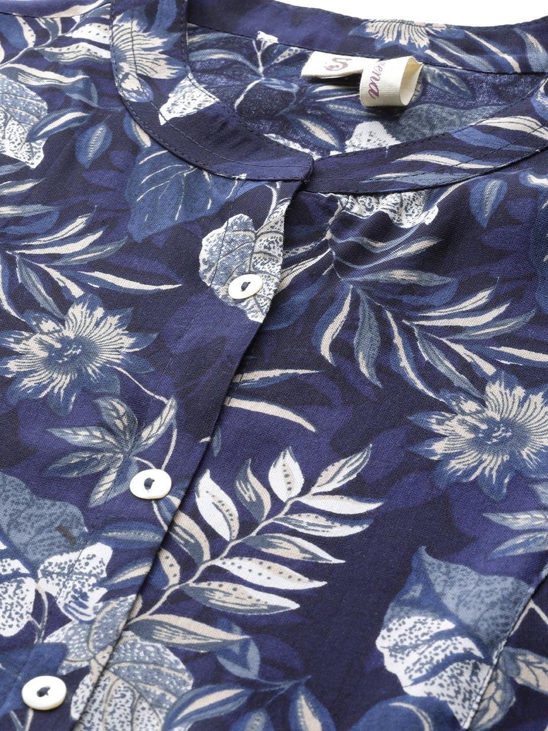  Navy Blue Rayon Printed Top -  world