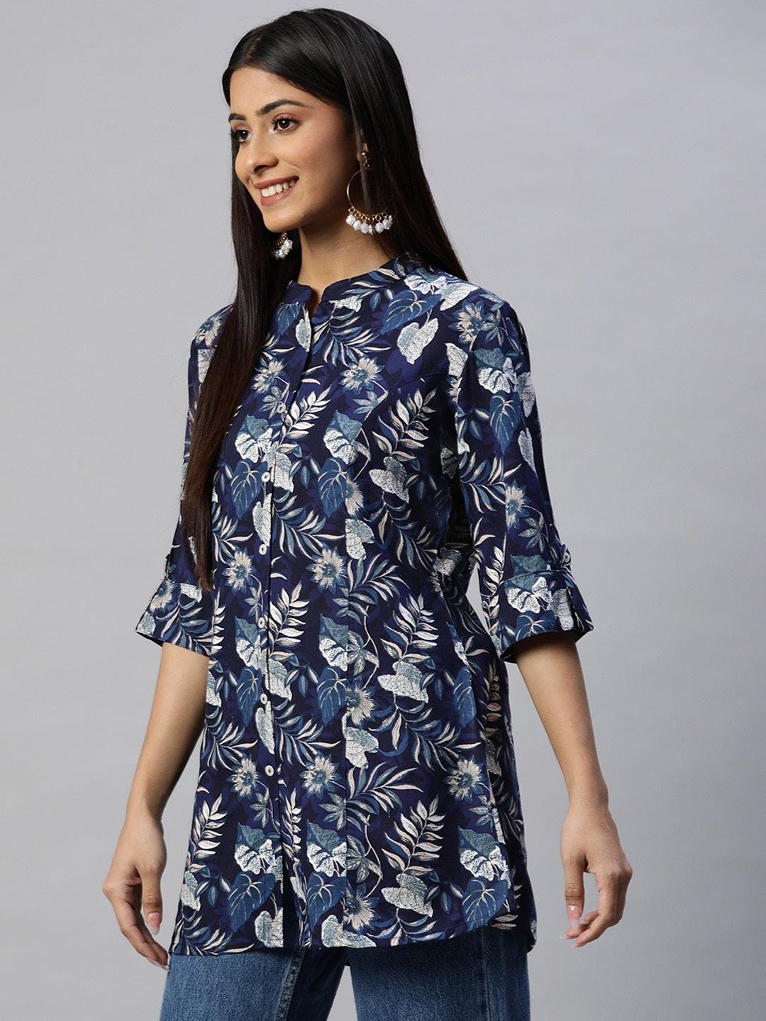  Navy Blue Rayon Printed Top -  world