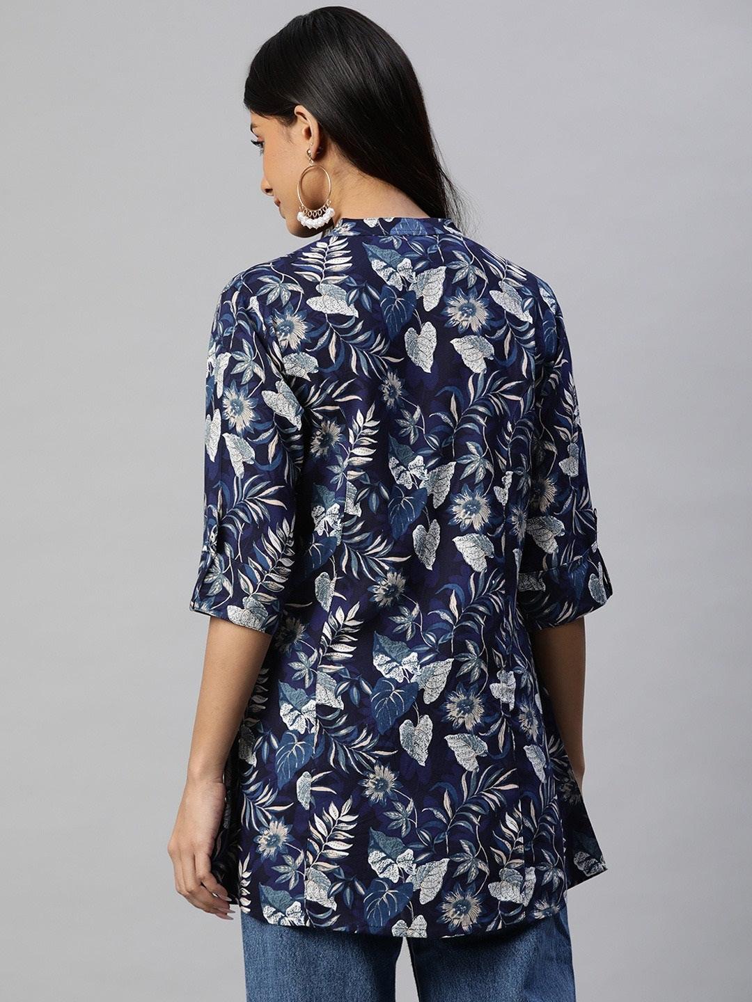  Navy Blue Rayon Printed Top -  world