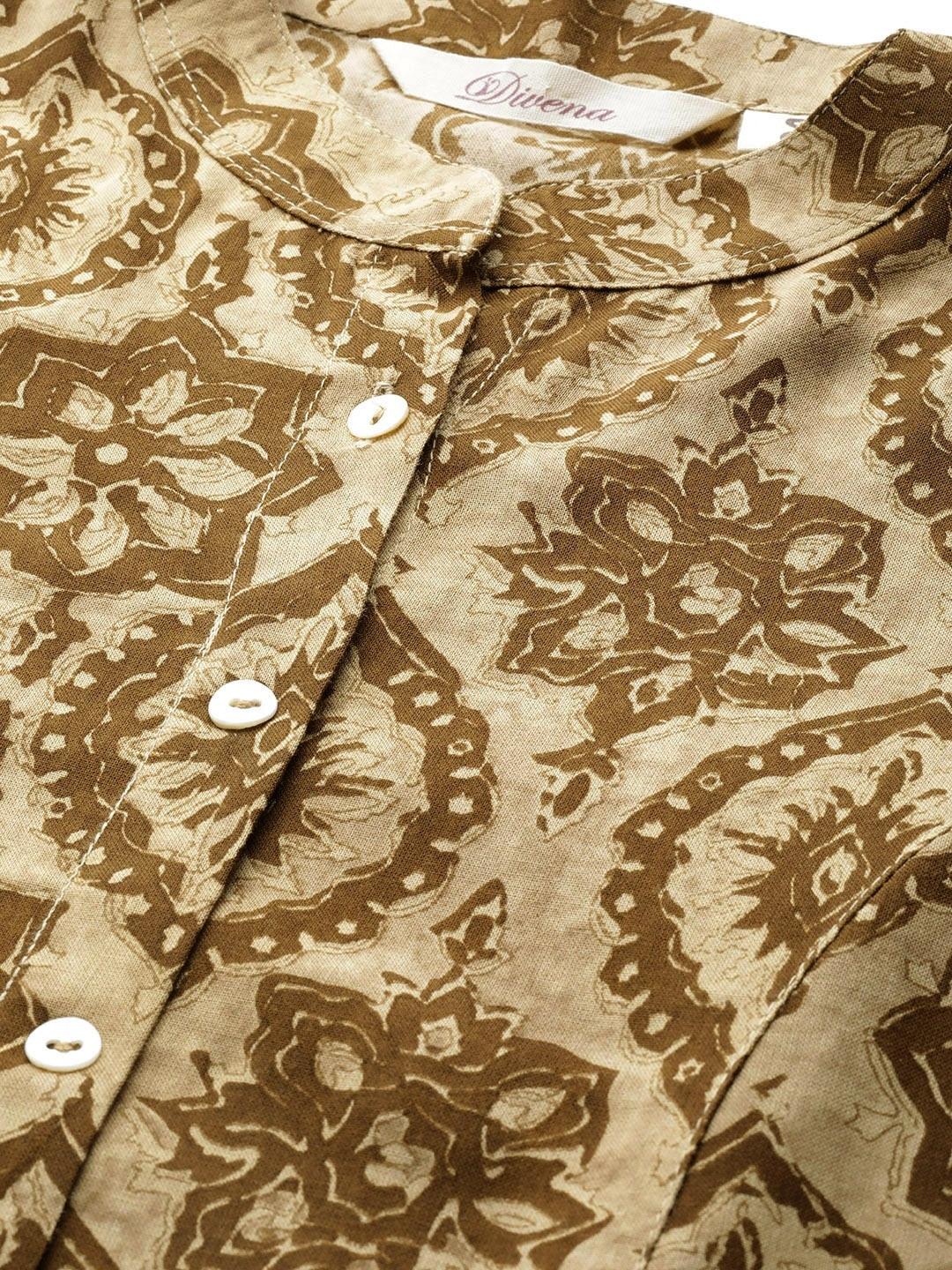  Coffee Brown Floral Rayon A-line Shirts Style Top -  world