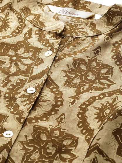  Coffee Brown Floral Rayon A-line Shirts Style Top -  world