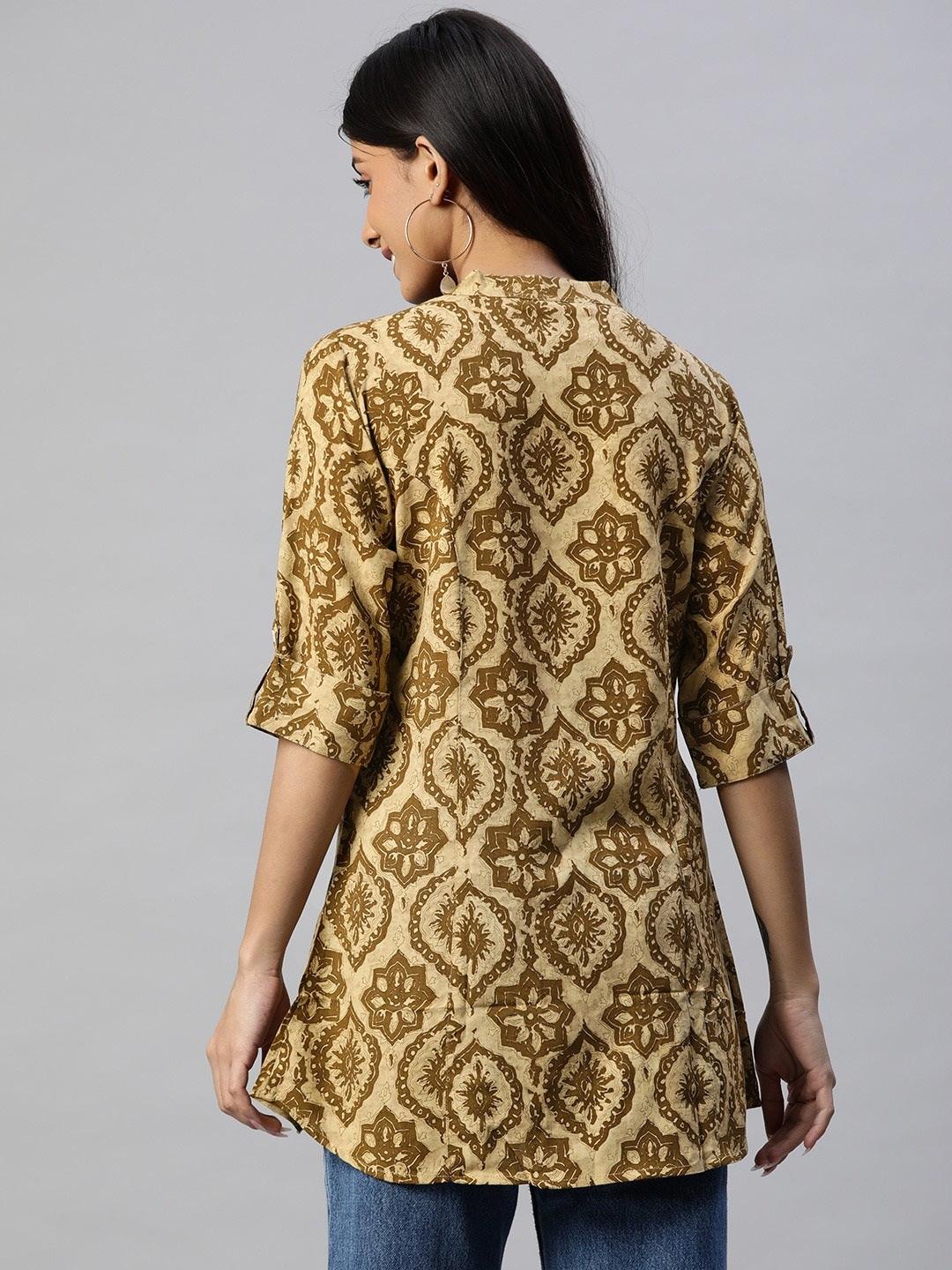  Coffee Brown Floral Rayon A-line Shirts Style Top -  world