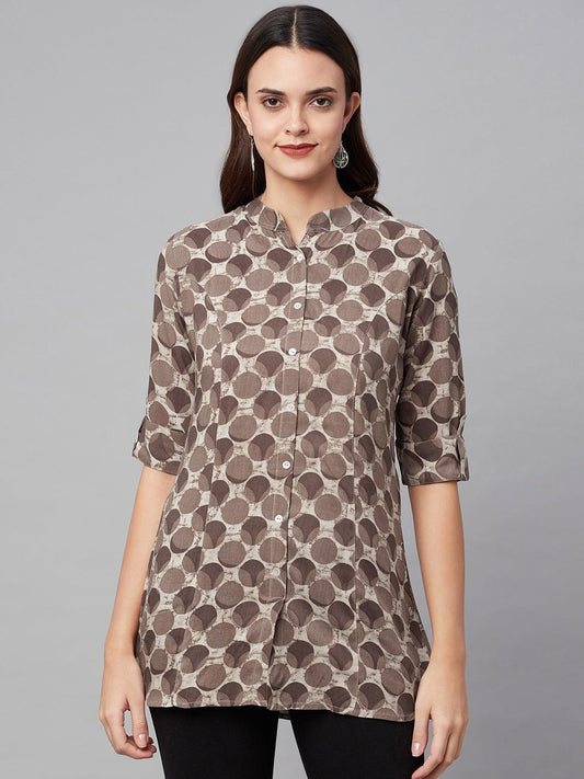  Brown Floral Rayon A-line Shirts Style Top -  world