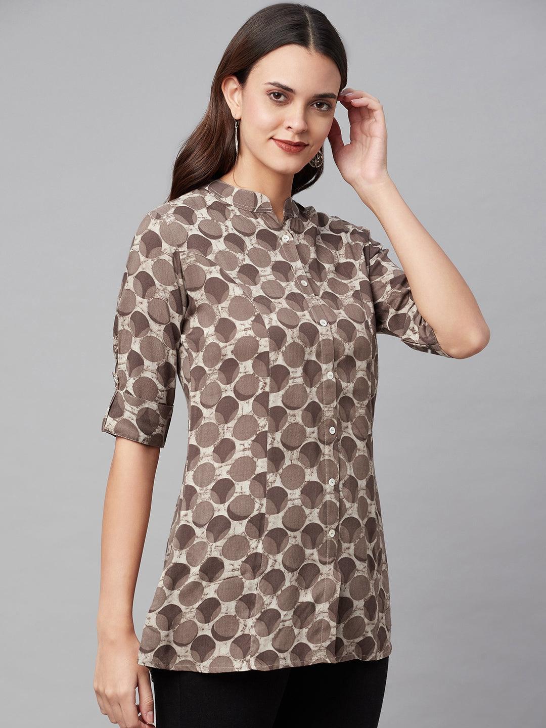  Brown Floral Rayon A-line Shirts Style Top -  world