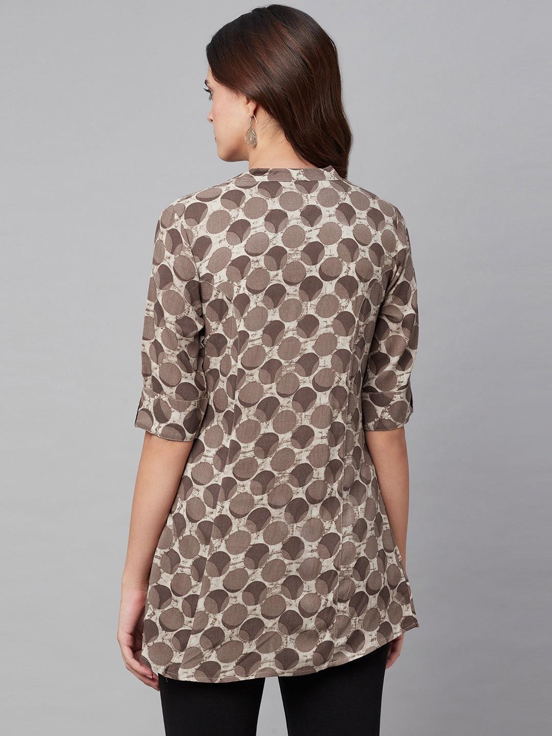  Brown Floral Rayon A-line Shirts Style Top -  world
