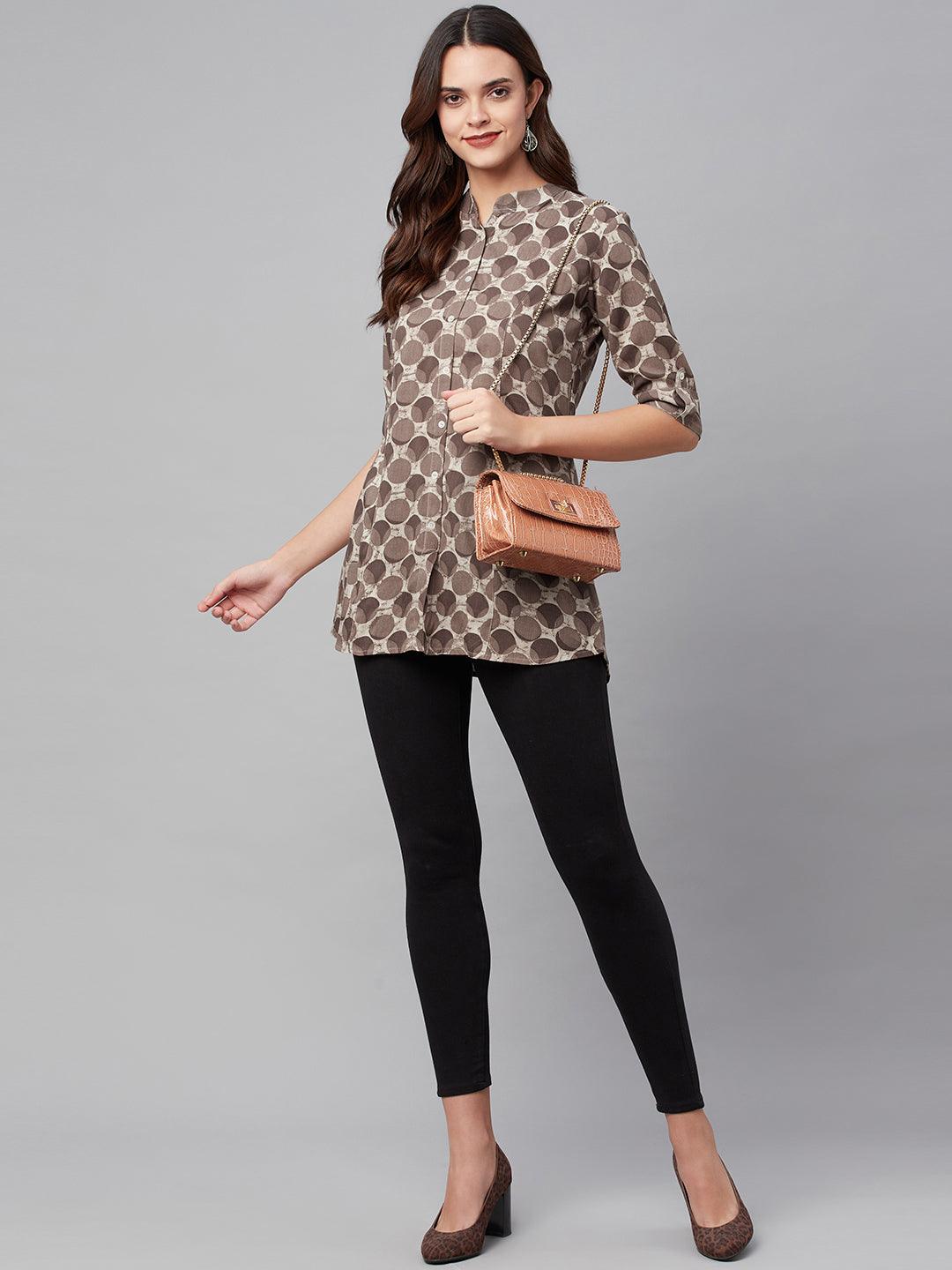  Brown Floral Rayon A-line Shirts Style Top -  world