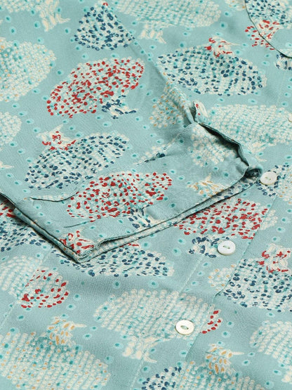  Sea Green Floral Rayon A-line Shirts Style Top - world.com